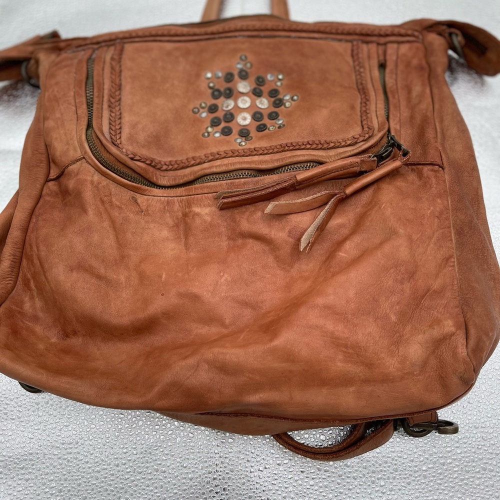 Viola Castellani Genuine Leather Bag – Made in Italy – Brown Studded Tote